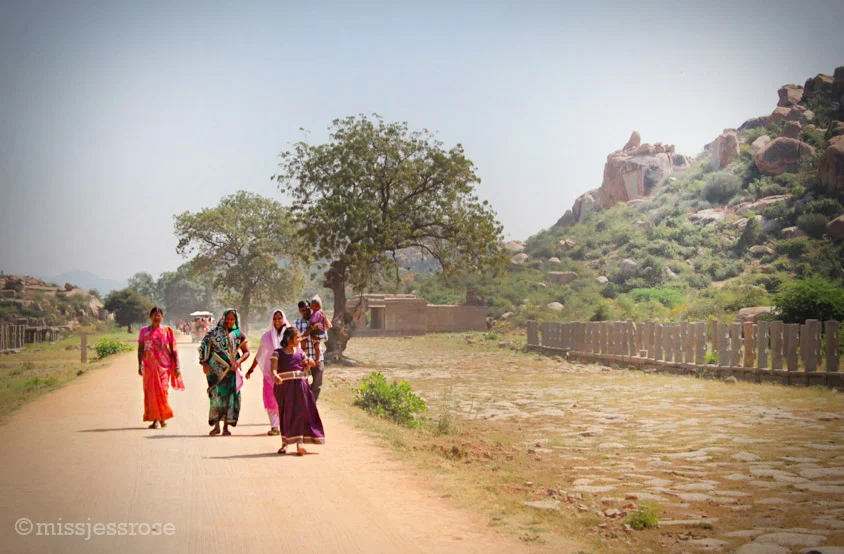 Indian tourists walk the dusty road to Vittala temple. Gasoline cars are prohibited within a few kilometers to prevent air pollution damage (which seems hilariously futile given the air quality pretty much everywhere in this country is terrible).