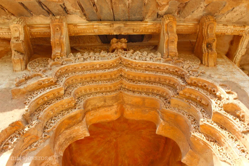 Layers of beautiful stone carvings inside the Lotus Mahal, my favorite temple in Hampi