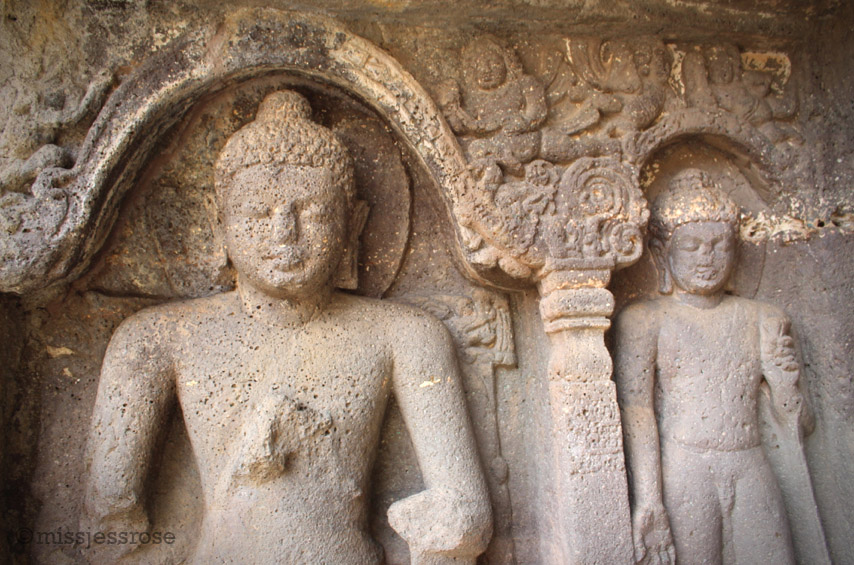 A few of the many Buddha carvings inside the Ajanta caves