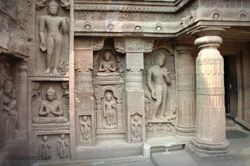Carvings on the exterior entrance of one of the caves