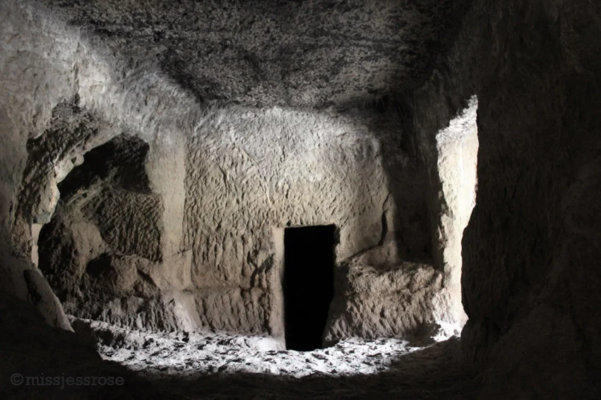 Most of the caves are adorned with unique carvings and paintings, but this section appears unfinished