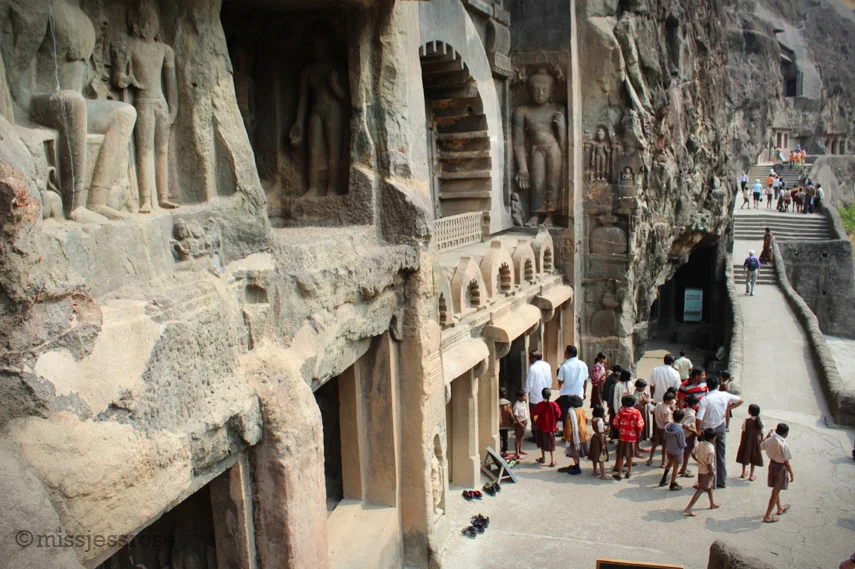 One of many school groups touring the caves