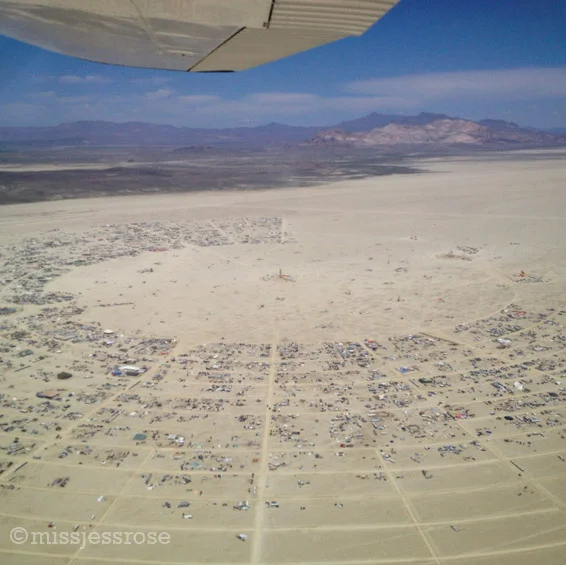 We were gifted a scenic flight over the playa the day before the gates officially opened. This is Black Rock City under construction, soon to be filled with some 69,500 temporary citizens.