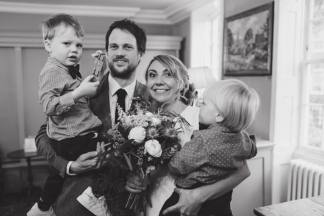 bride groom and family burgh house wedding