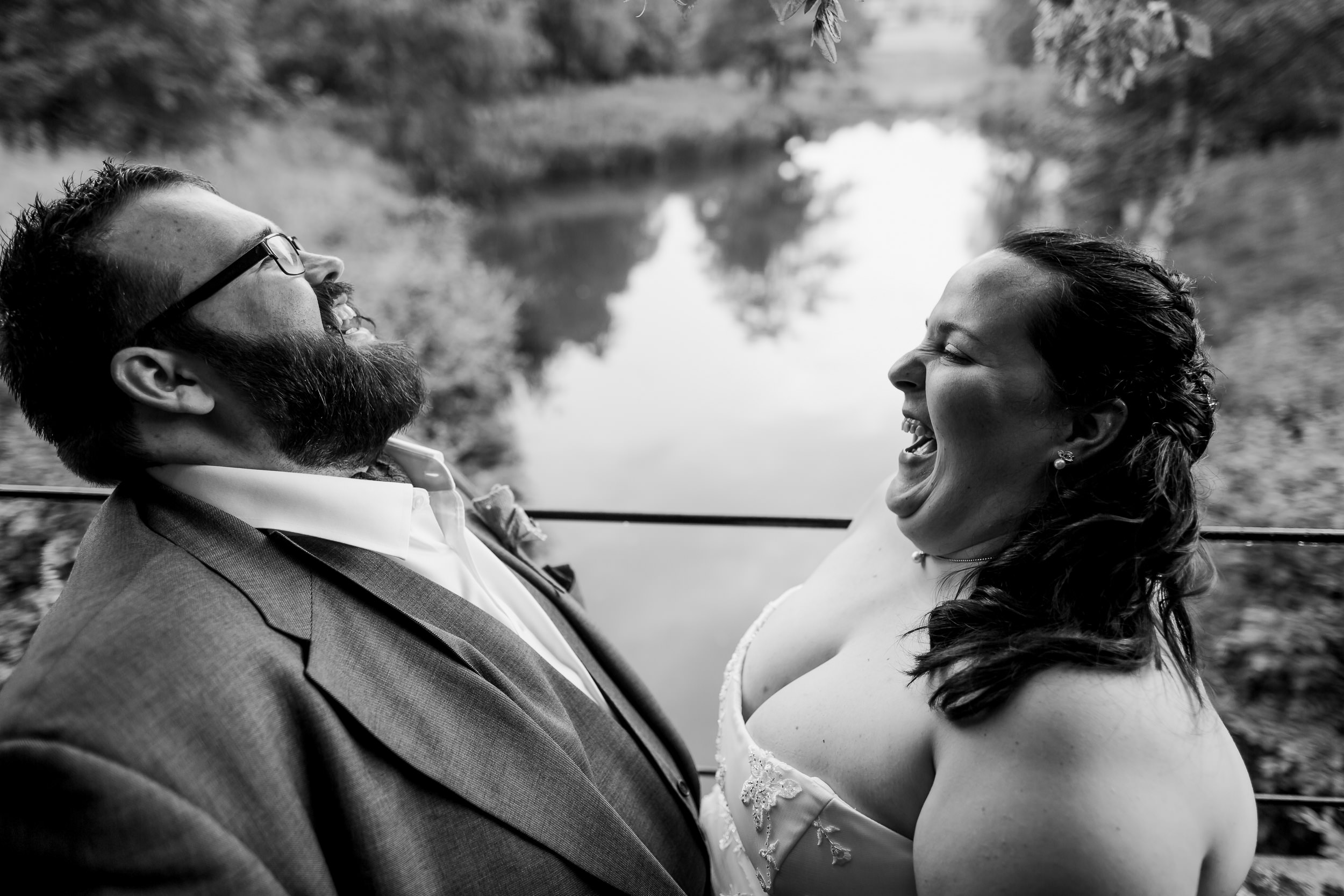 Bride and groom laughing on their wedding day - weddings at YSP - Yorkshire Sculpture Park weddings