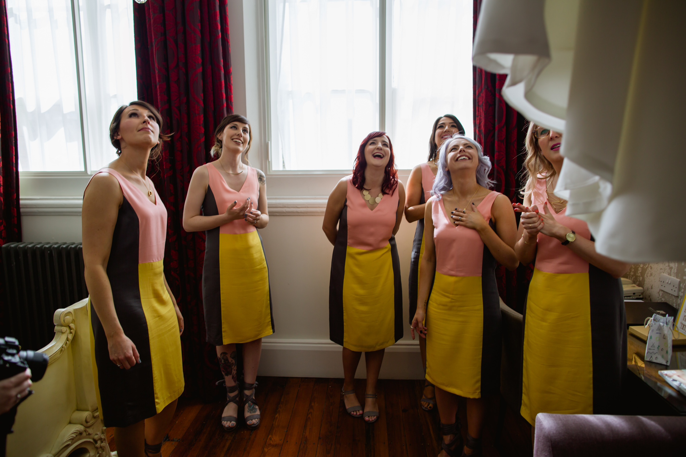 excited bridesmaids at great john street hotel manchester