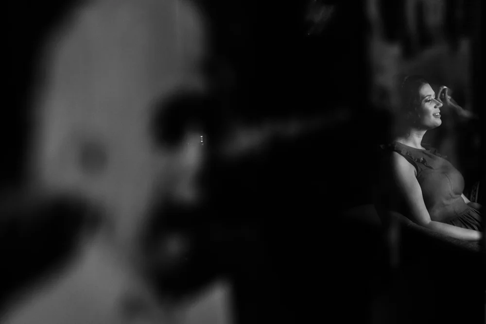 bride having her make up finished before a wedding at Yorkshire sculpture park