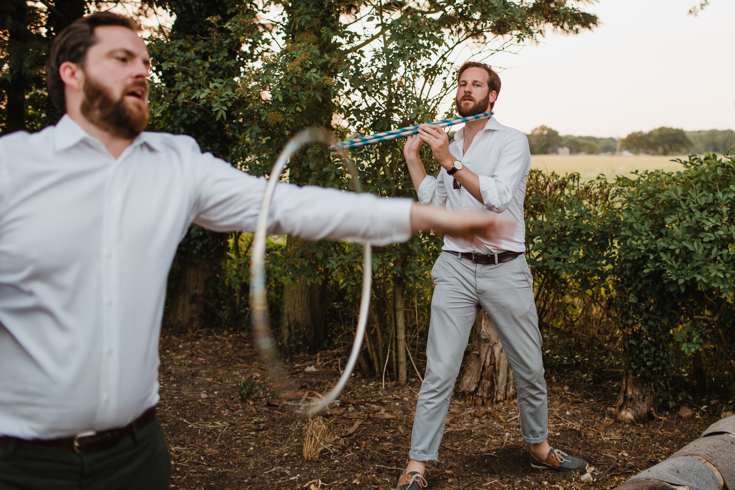 wedding guests hula hooping at a wedding in Norfolk