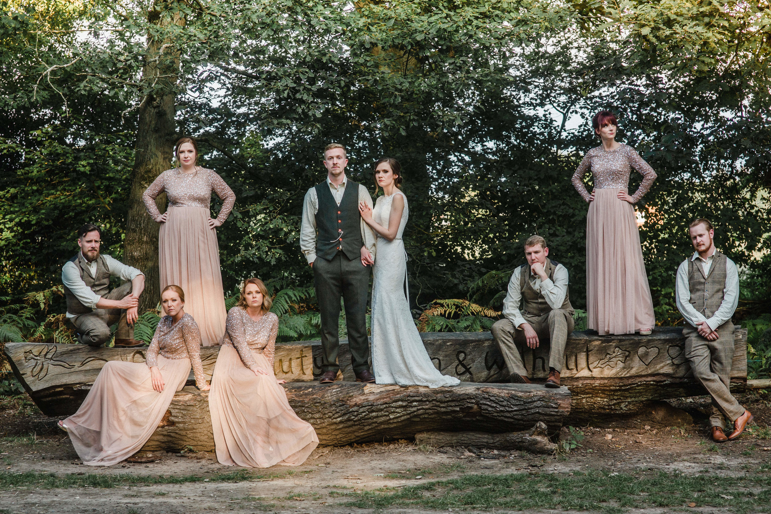 a creative group shot reminiscent of vogue at enchanted weddings Birmingham