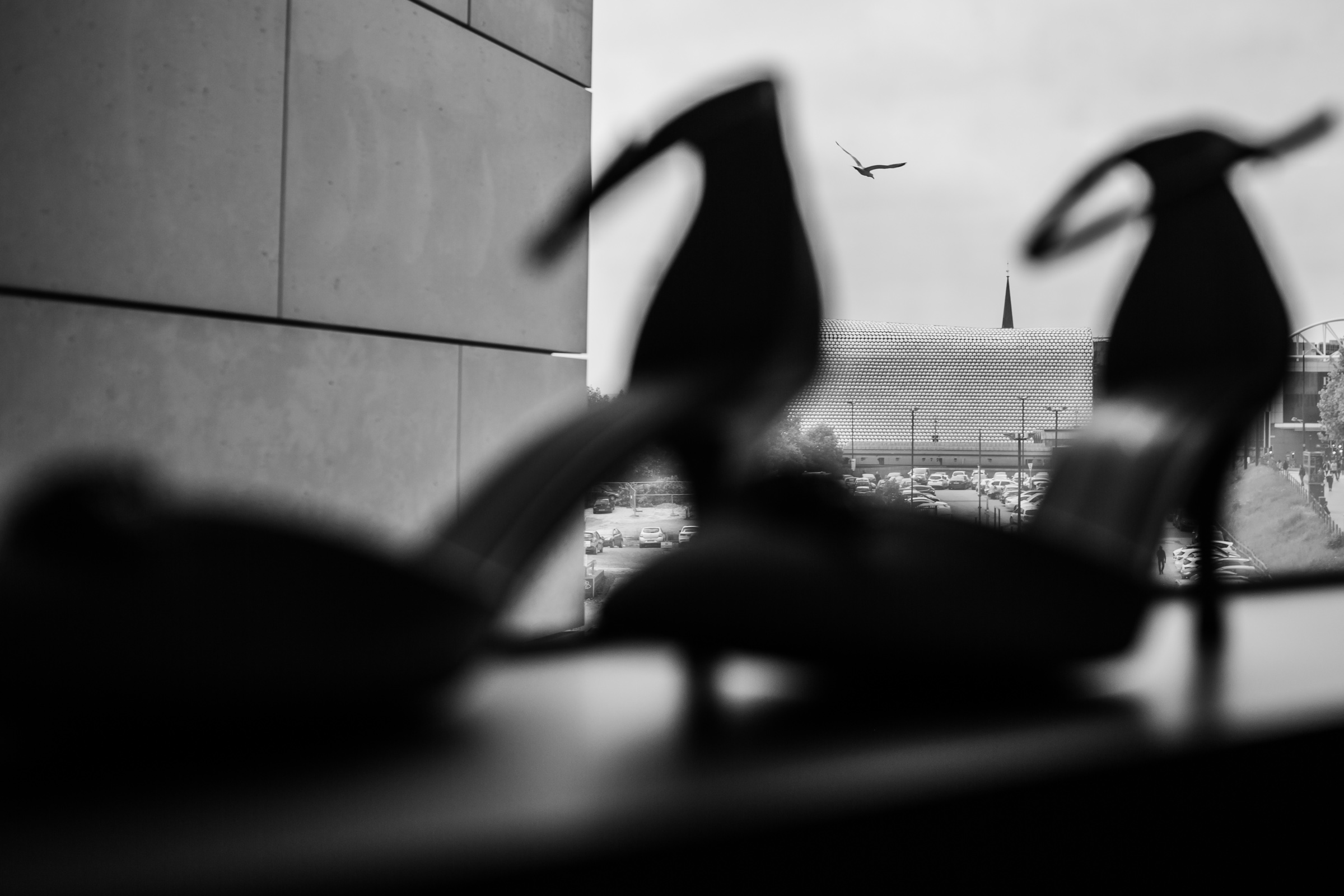 wedding shoes with a view of Birmingham