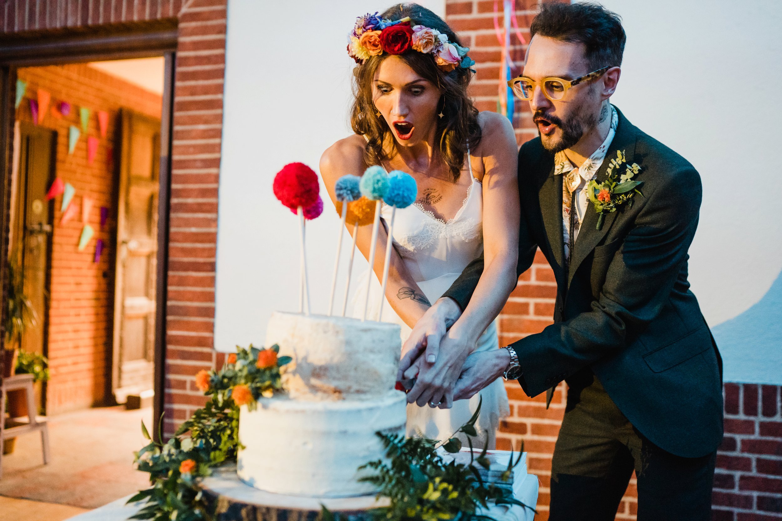 cutting of the cake goes wrong at a wedding