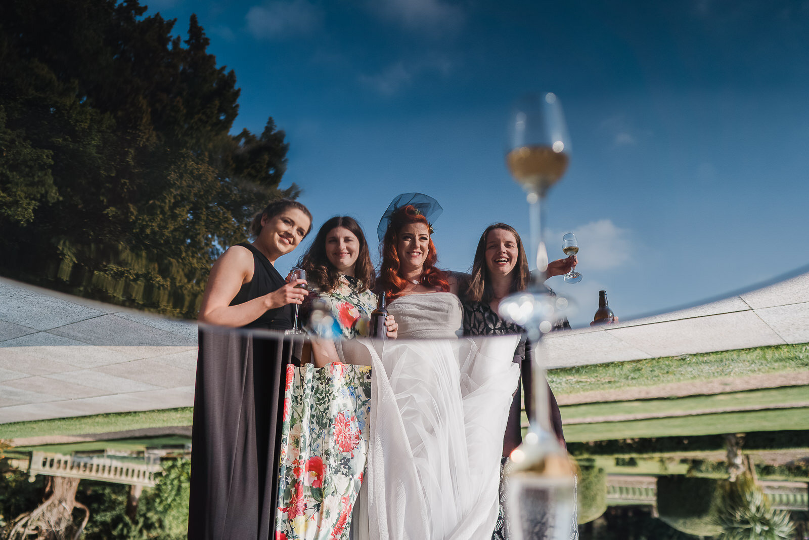 A bride and her crew at Wroxhall abbey