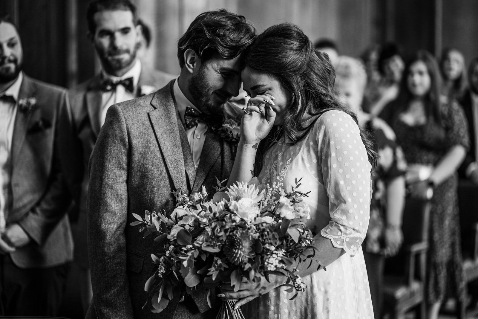 bride and groom tears at hackney town hall