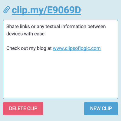 After saving the clip, you will get a unique URL shown on top of the page. You can also click the Delete Clip button to destroy the clip.