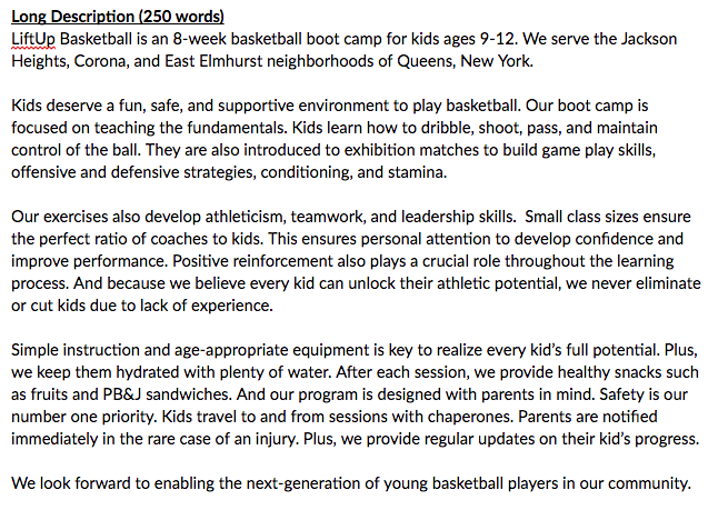 Editing the free write session into a top-down view of the program; a summary of LiftUp Basketball