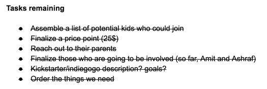 Quick task list in Google Docs