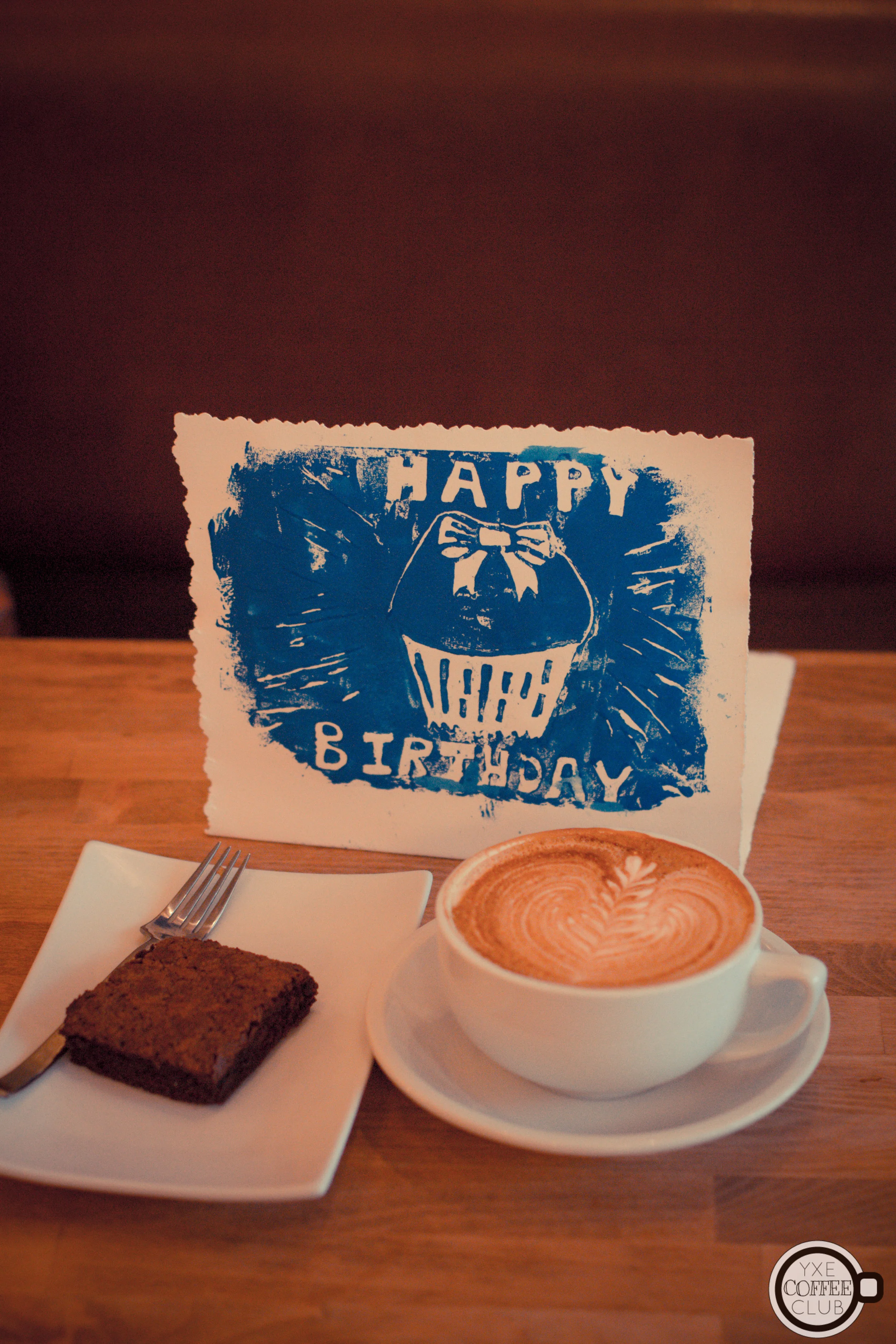 Birthday latte and a espresso brownie!