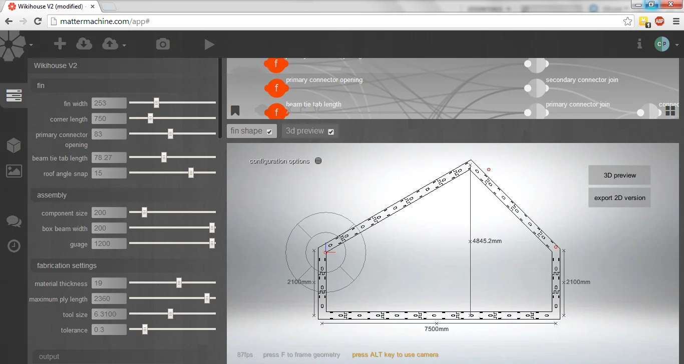 MatterMachine interface demonstrating a prototype WIkiHouse design configurator.