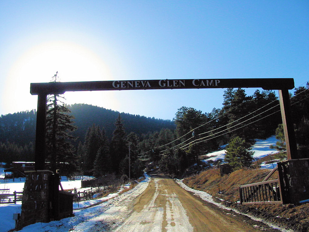 The front gate to my long-time camp, Geneva Glen, pictured in the winter.