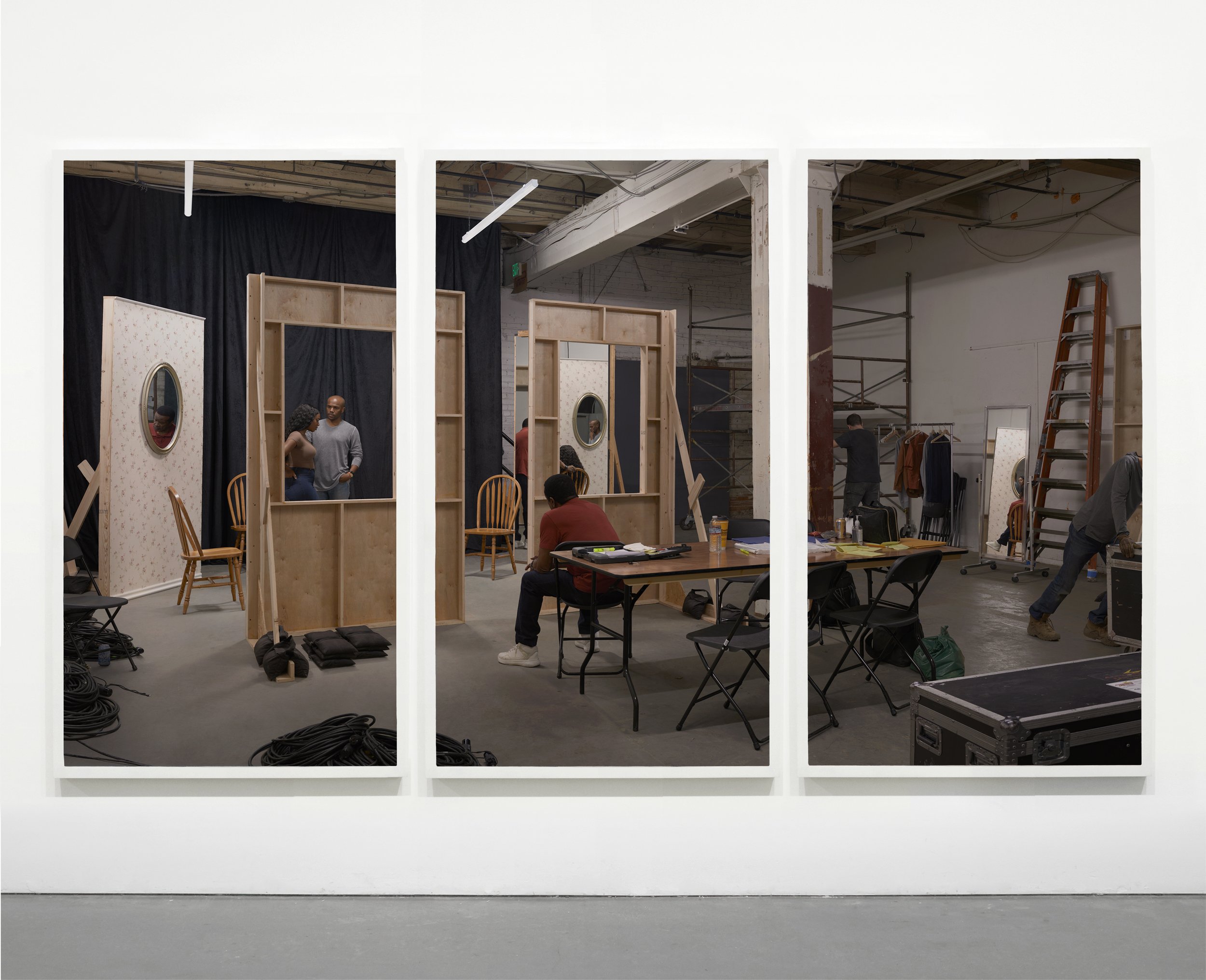  “Rehearsal II”, 2022-2024  Triptych, 76.35 x 120 in (162.56 x 255.30 cm)  Each panel 76.35 x 40 in. (162.56 x 85.10 cm) 