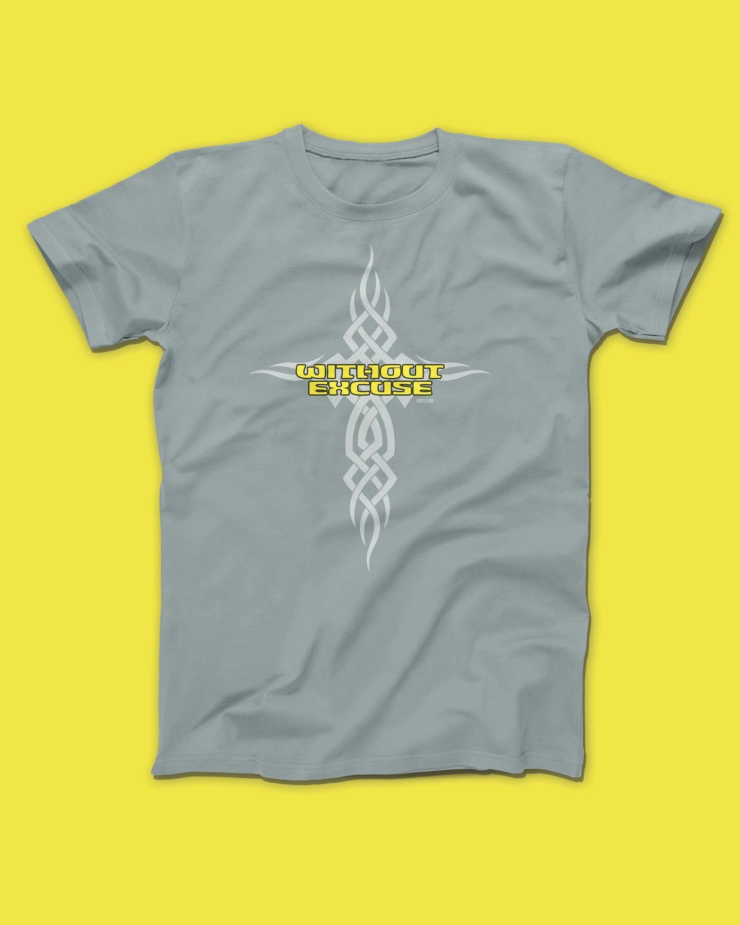 We went tribal with our 2002 #MissionAdventures theme, &ldquo;Without Excuse&rdquo;. It&rsquo;s a reference to Romans 1 about how God is revealed in creation. The font once again is from @houseindustries and the sweet tribal cross was drawn by my mai