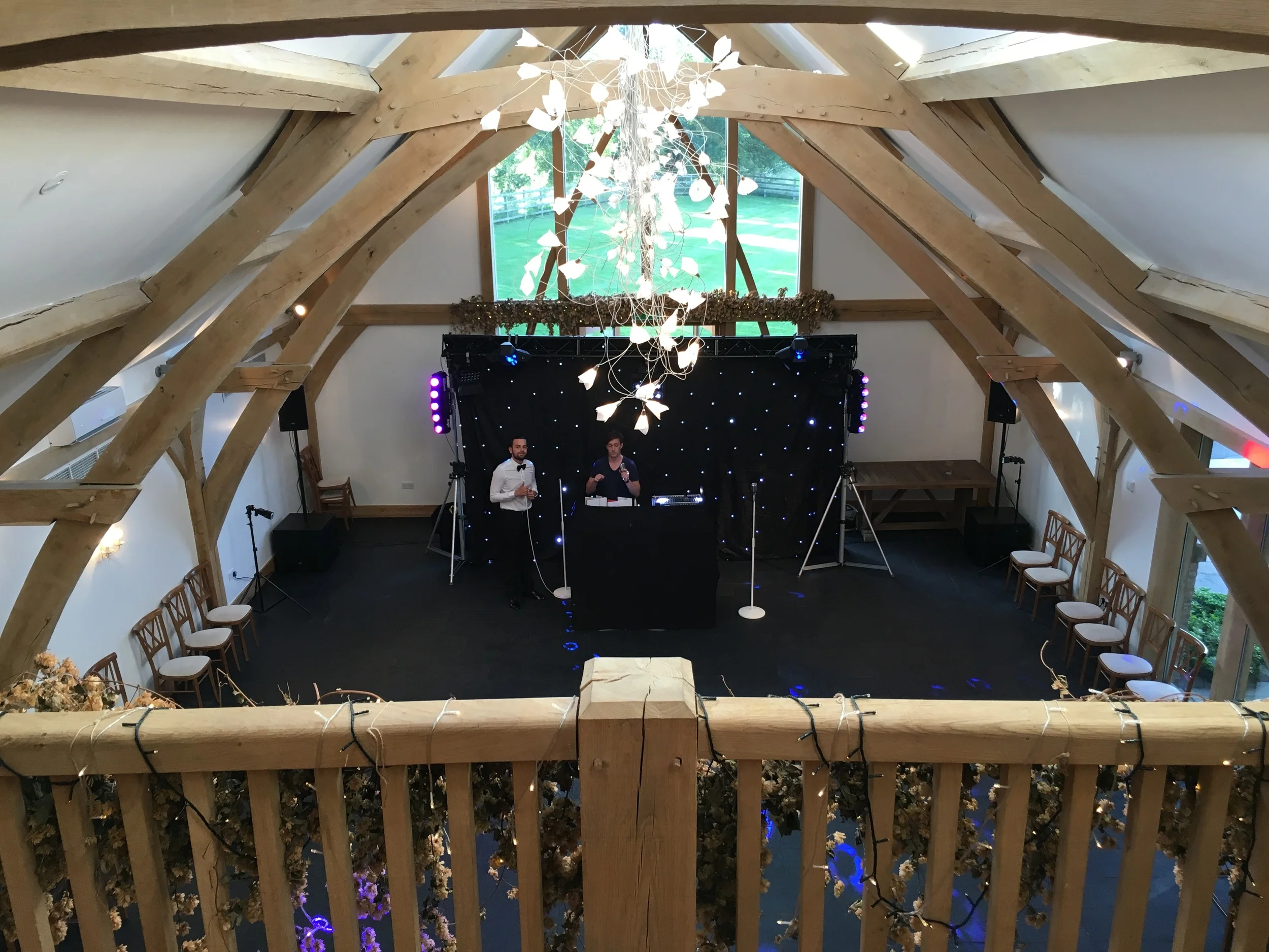 Setting up inside the gorgeous Mythe Barn