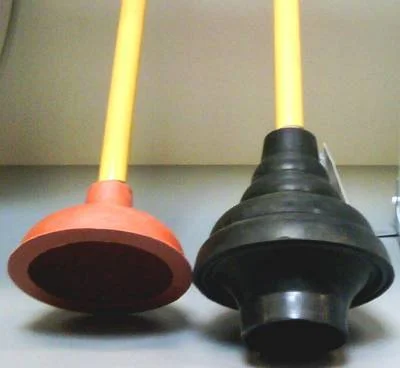 Your ideal sink plunger, on the left, & toilet plunger, on the right.