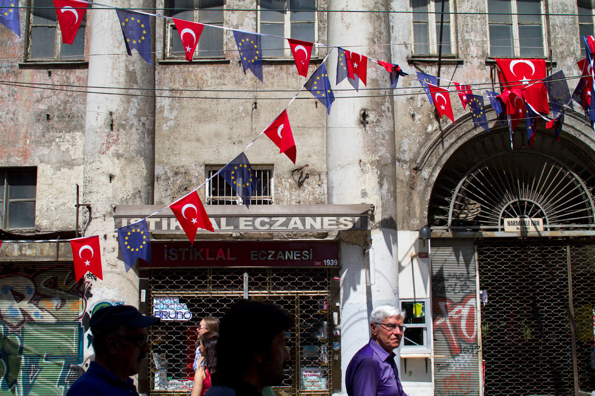  Turkish and EU flags, Istanbul 