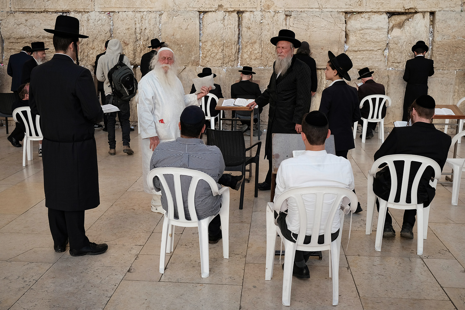  Orthodox Jews gather to pray at the Western Wall, Jerusalem. 