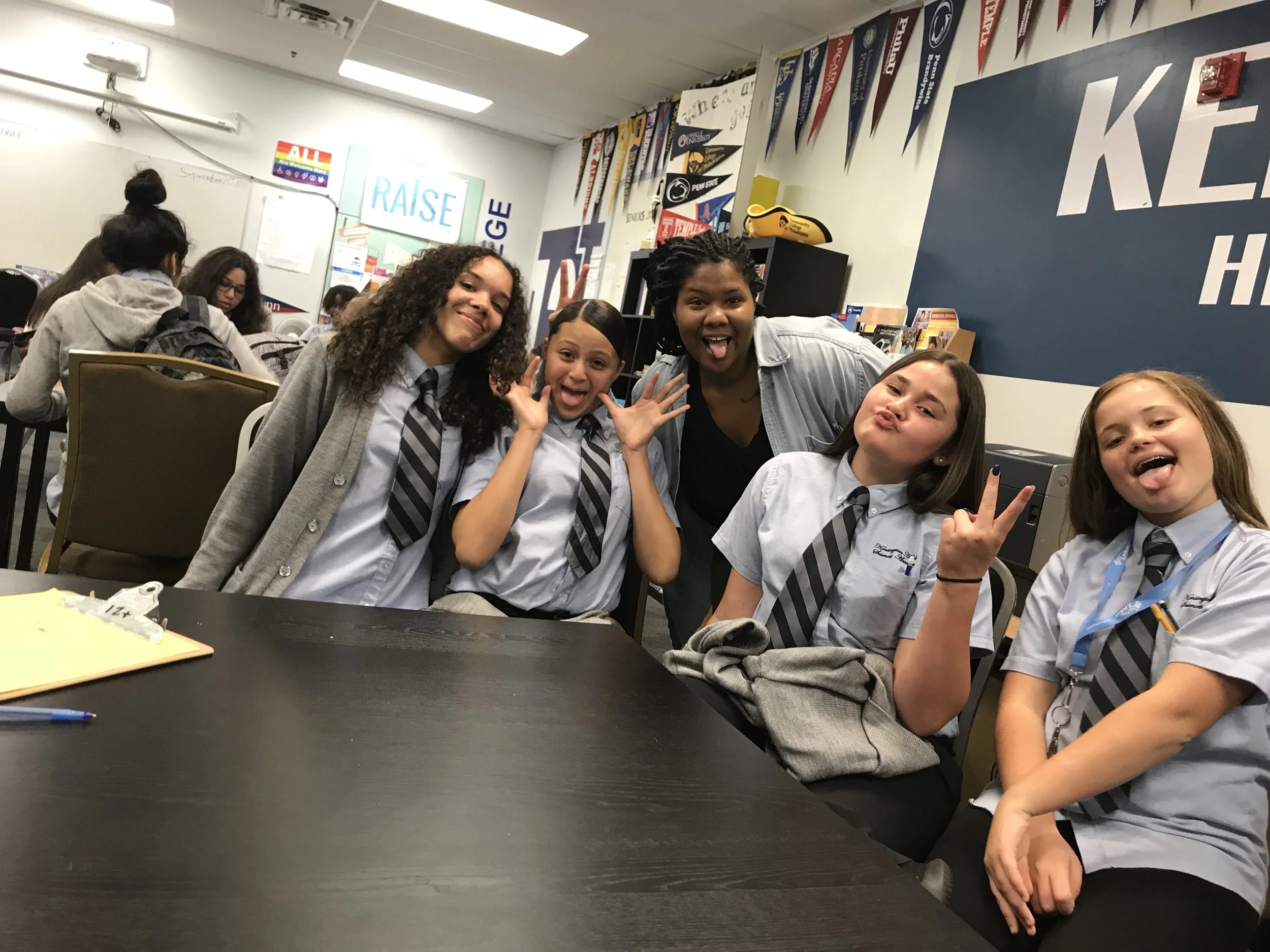 Shay shows off her silly side with a bunch of KHSA students during lunch.