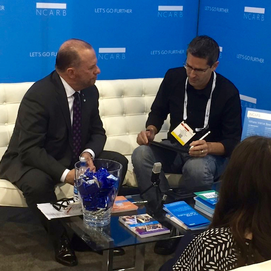 Neal interviewing NCARB CEO Michael Armstrong at #AIACon16