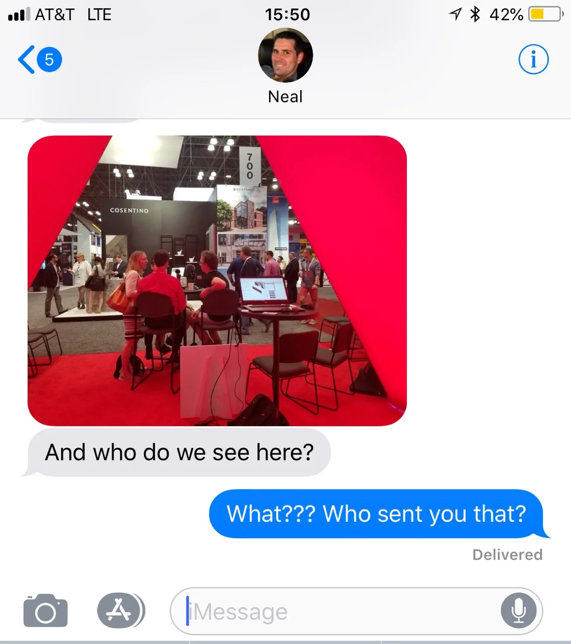 An iMessage sent from Neal to Joan after our recording session. Neal came close to figuring out what we were up to... but we managed to narrowly escape getting caught. Photo by ARCAT.