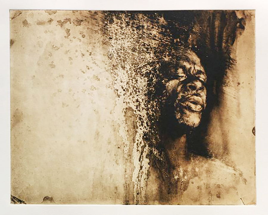 Gospel Singer 3 by Suzy Schultz , Solar plate etching, 8.5"h x 10.25"w Framed to 16.5"h x 18.5"w $350