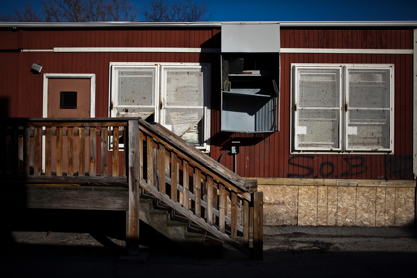   A modular classroom at the now-shuttered Guggenheim Elementary School in Englewood sits in disrepair. The school was one of four small elementary schools closed in 2012, displacing 467 students. The 50 schools slated to be closed in 2013 will affec