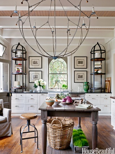 Designer: Mary Jo Bochner, Image Source: House Beautiful , lighting, art, chandelier, kitchen 