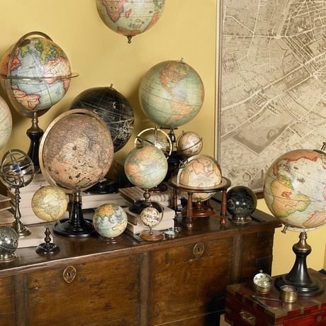 Amassed on a shelf or tabletop, in varying sizes and colors, a collection of globes can create a really beautiful display!