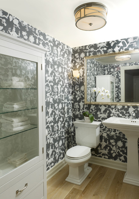 Personally, I love an exceptionally tall mirror in a space, because it adds height and feels luxurious. I love a horizontal mirror too, especially when we are trying to achieve a zen or modern look in a bathroom. | Design -er: Adams + Beasley Associates