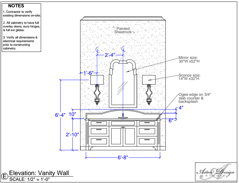 Bathroom wall sconce location drawing