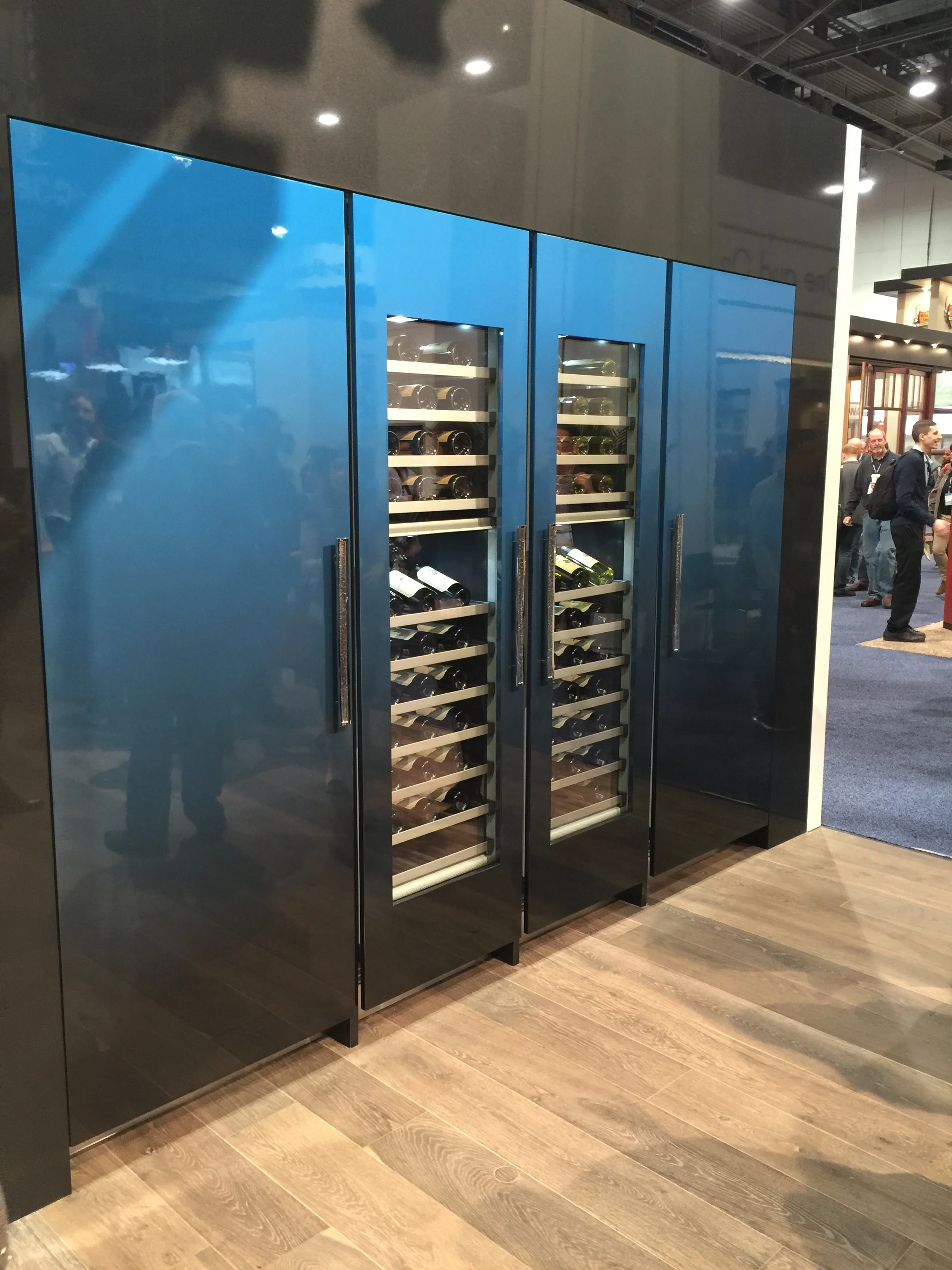 Wall of refrigeration from Thermador in an auto paint finish | KBIS2016