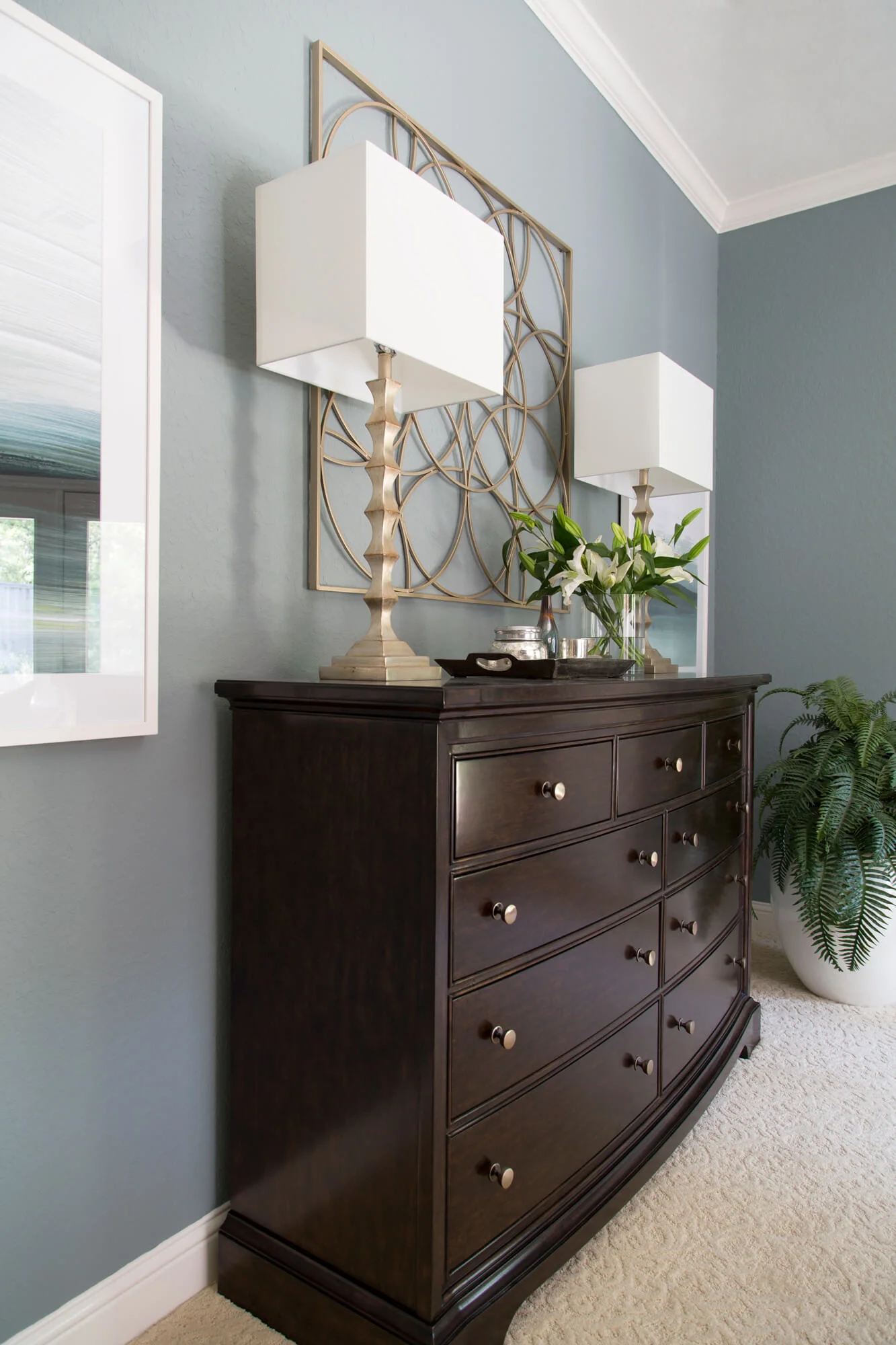 Bedroom dresser with lamps | Interior Designer: Carla Aston