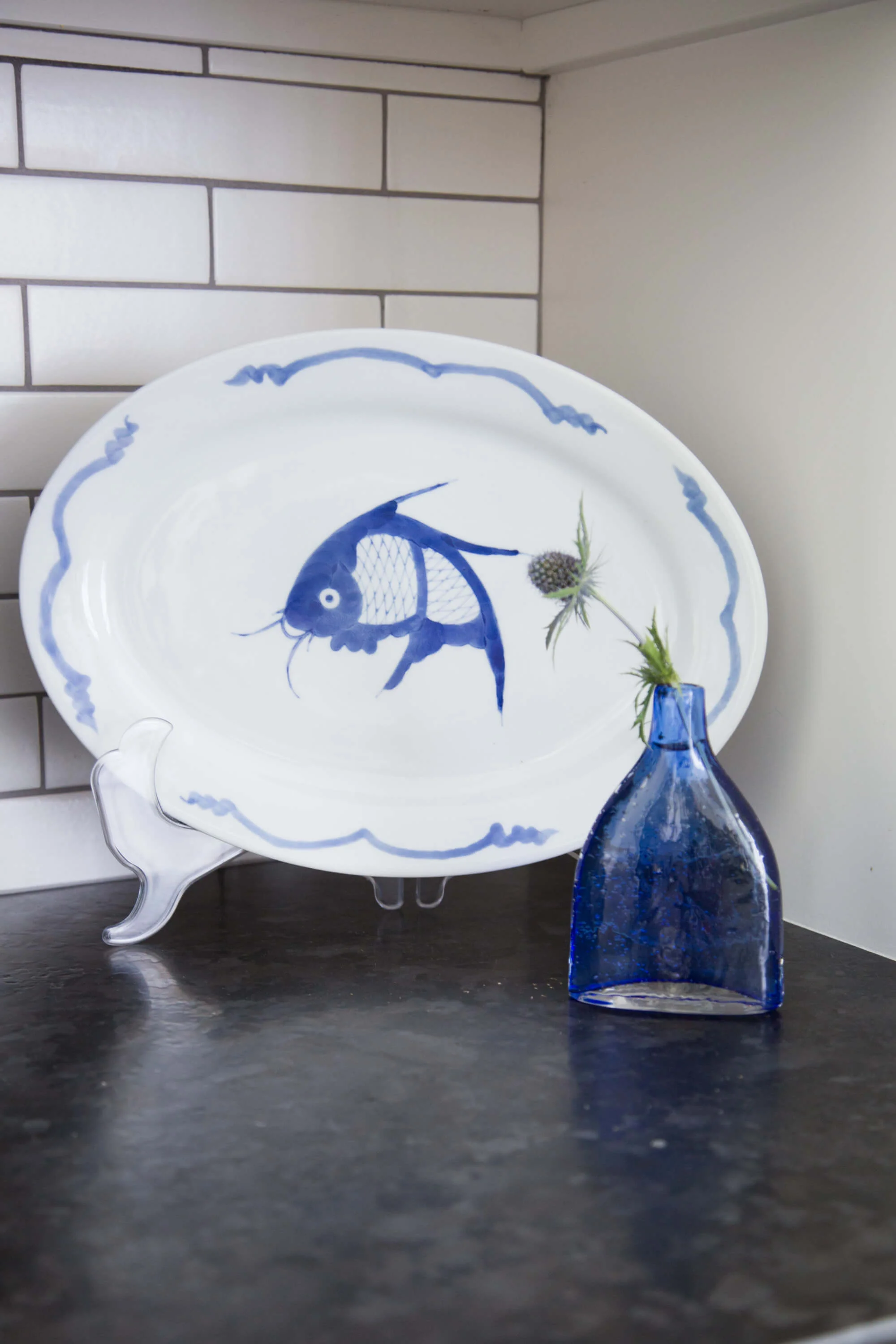 Blue touches compliment this white kitchen makeover - Before and After Kitchen Remodel, Carla Aston - Designer