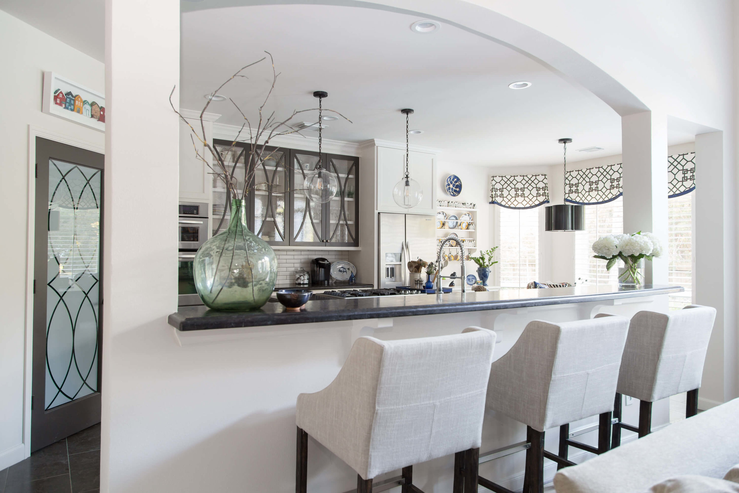 Before and After Kitchen Remodel, bar counter w/ barstools - Carla Aston, Designer, Tori Aston, Photographer