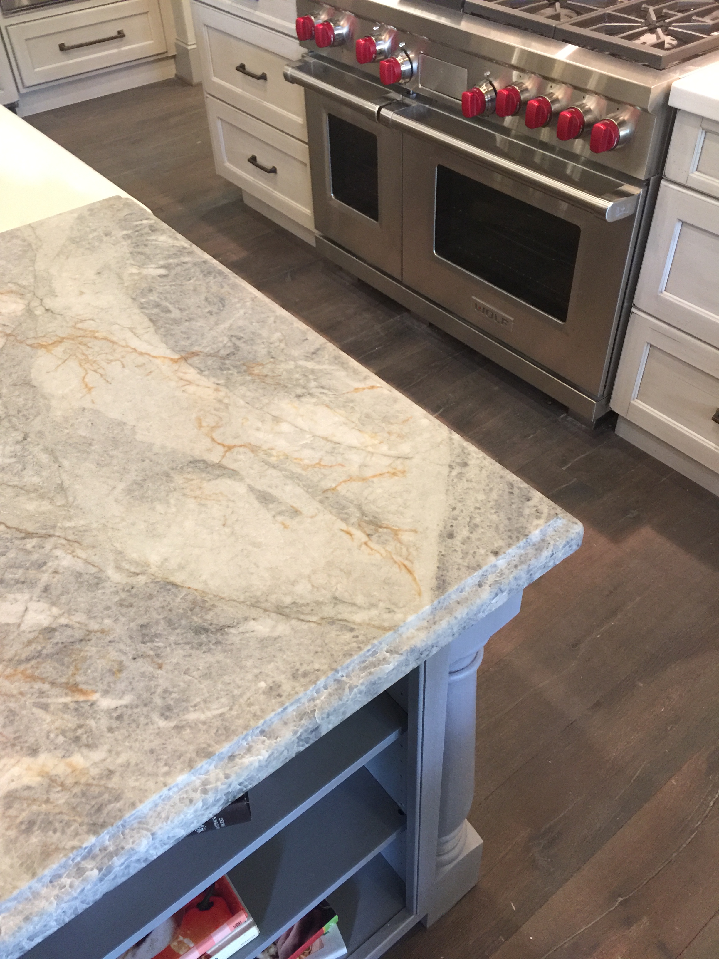 Gorgeous leather finish quartzite kitchen countertops - Designer Donna Jarnigan