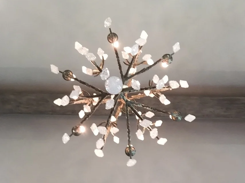 Rock crystal chandelier in the master bedroom - Donna Vining Designer