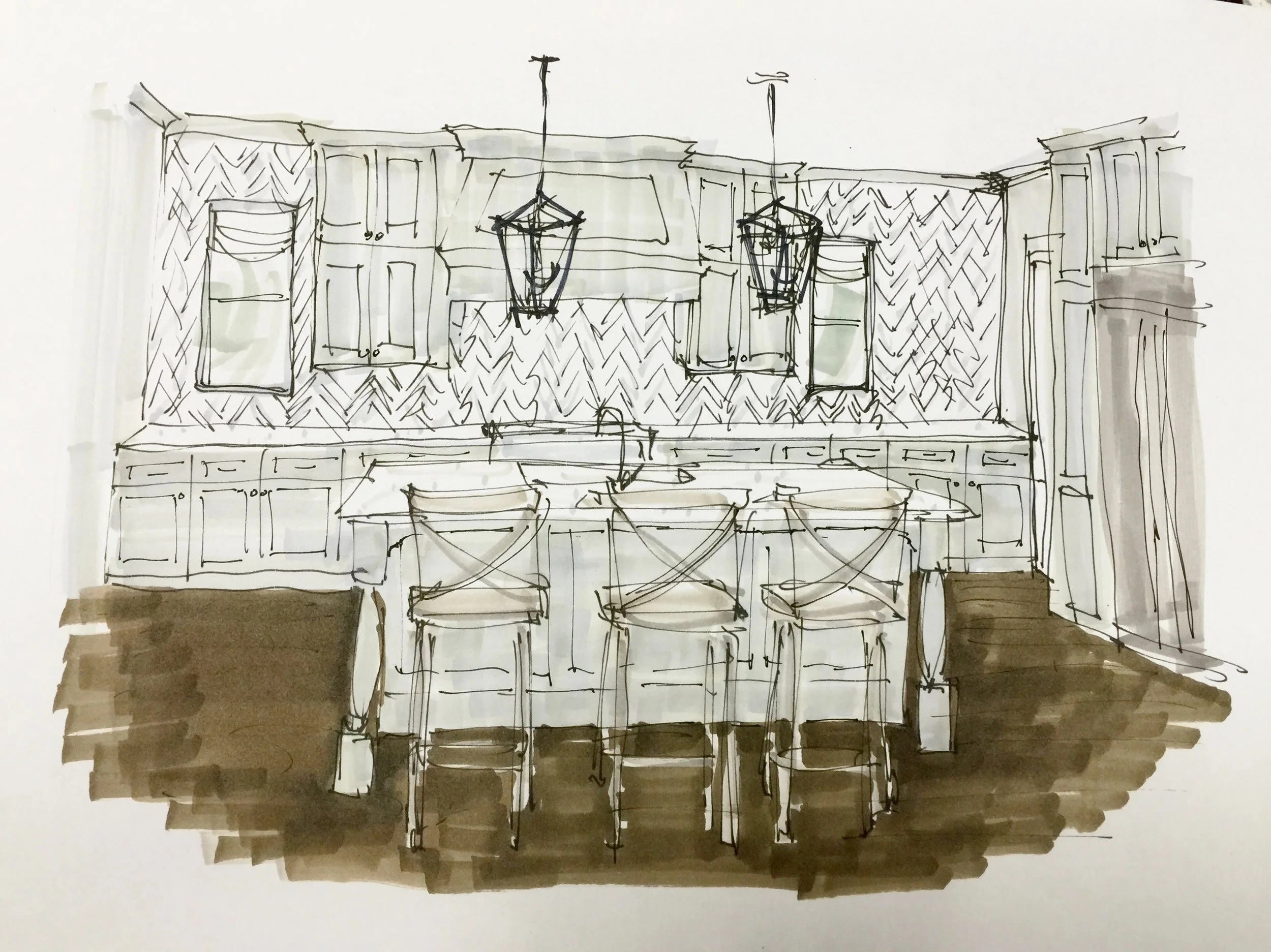 Design sketch of kitchen remodel concept | Carla Aston Designer