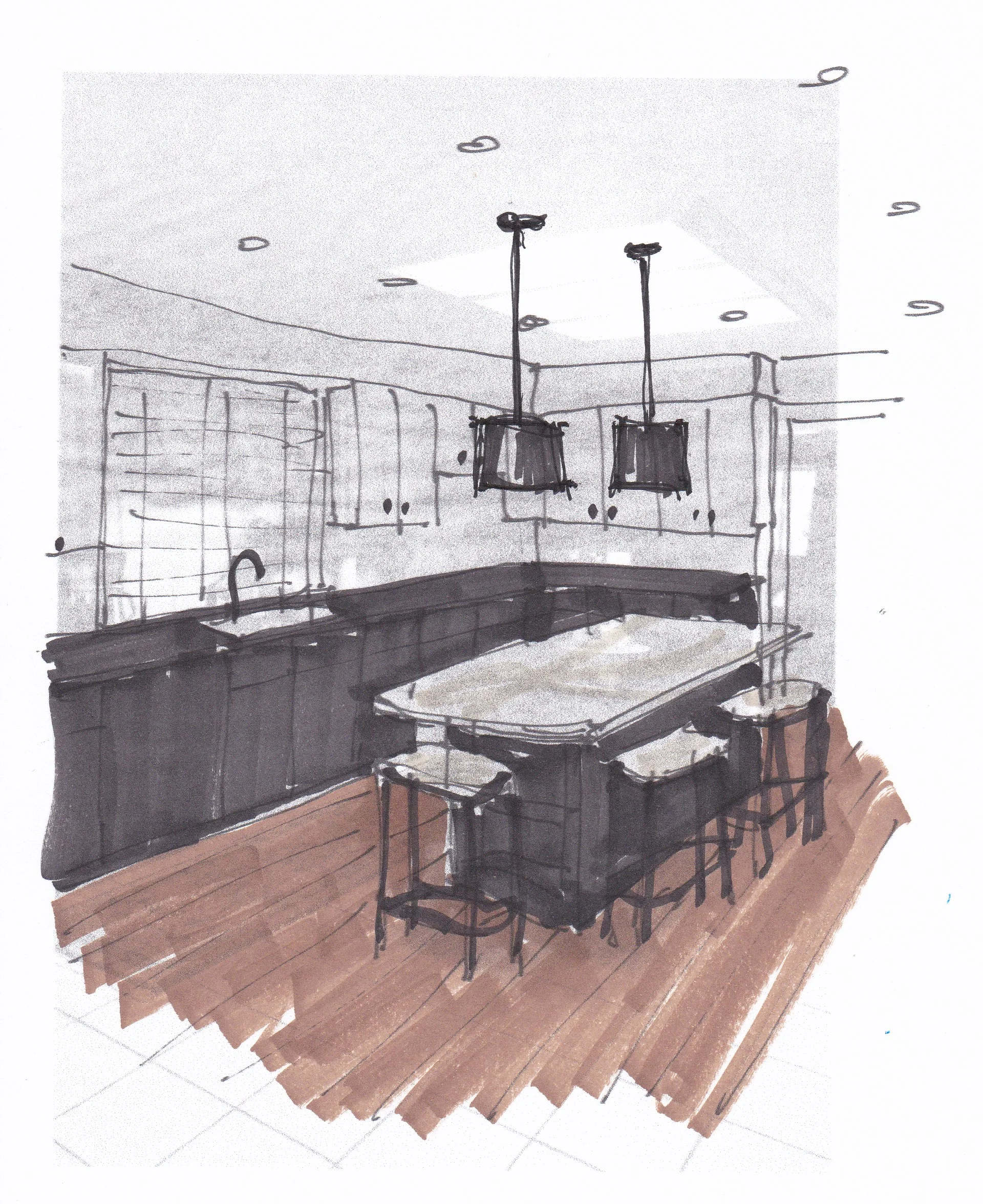 Quick sketch of two tone kitchen for consultation client - Carla Aston, Designer