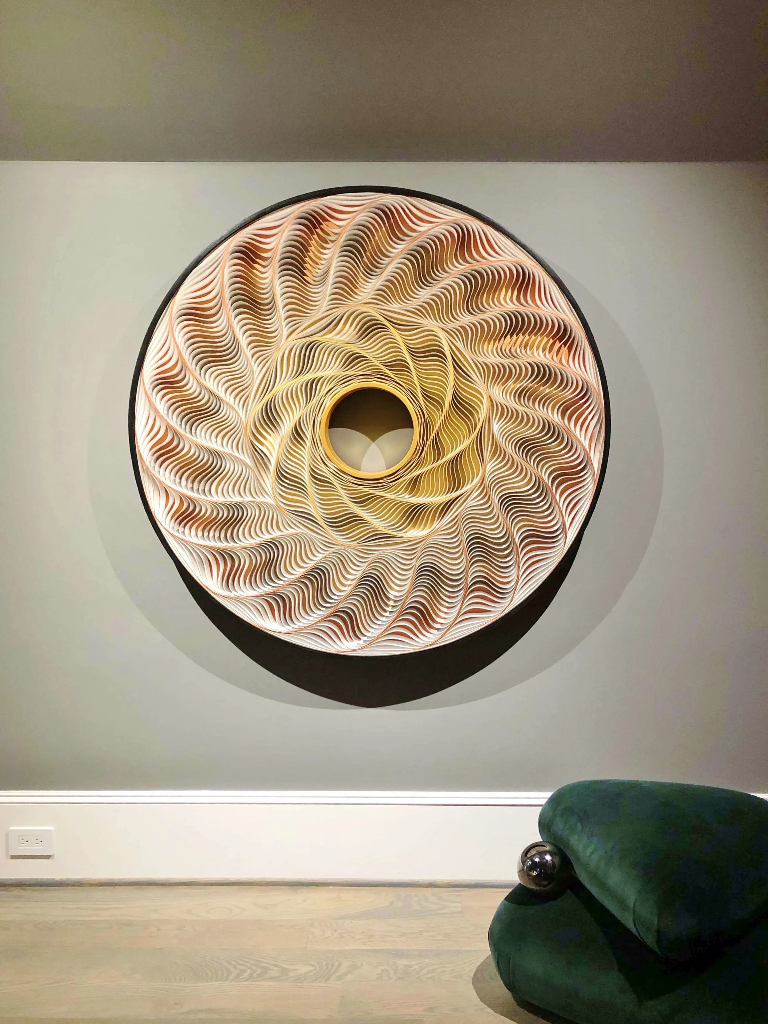 Sculptural art in the media room designed by Yesely Love of Canaima Design. ASID River Oaks Showhouse #artlove #sculpture