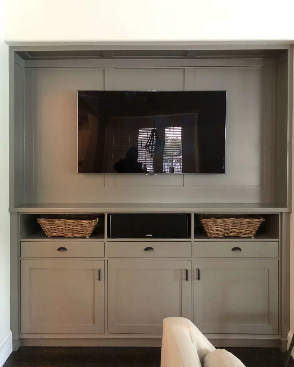 Before And After How To Update Your Deep Cabinetry To House A Big Flat Screen Tv Designed Before And After How To Update Your Deep Cabinetry To House A Big Flat Screen Tv Designed