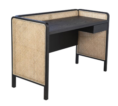 The cane paneled sides of this unique desk makes for a special statement in a home from Dovetail Furniture and Designs.