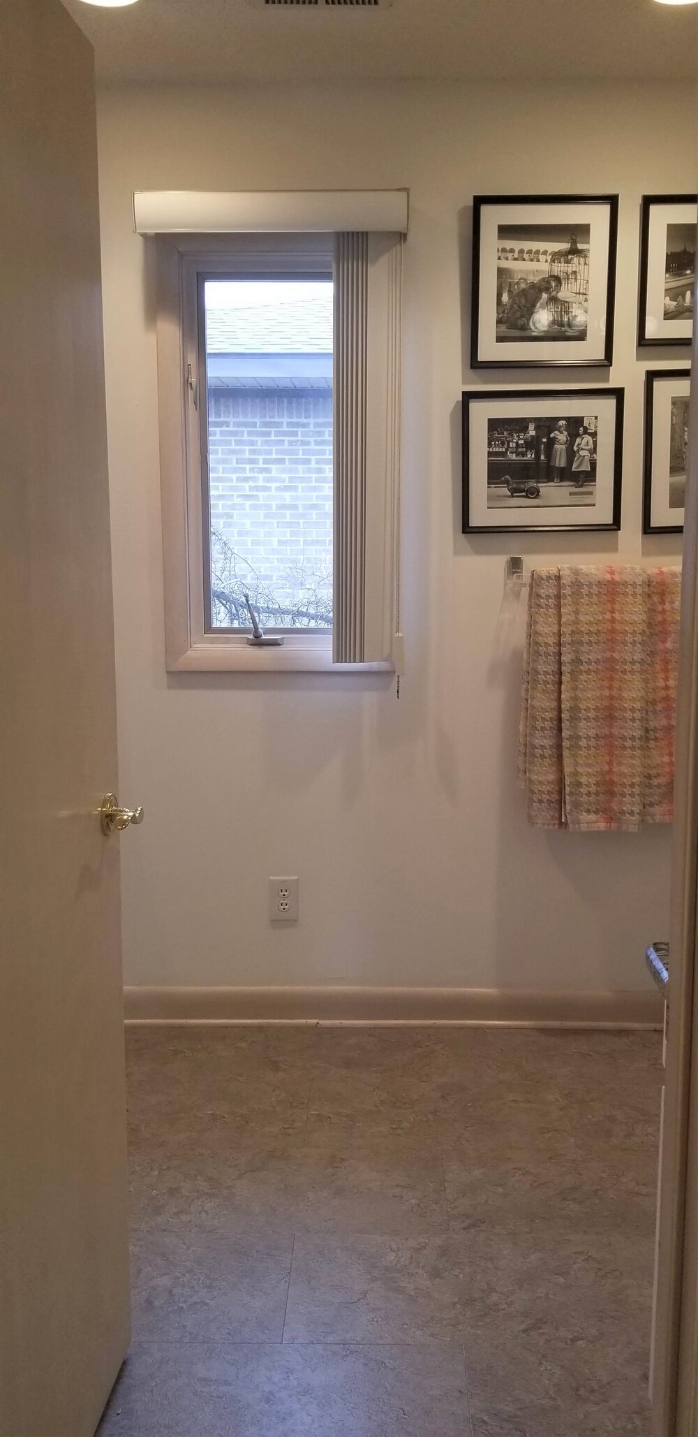 BEFORE - Bathroom Entry, vanity is to the right, shower and toilet area to the left.